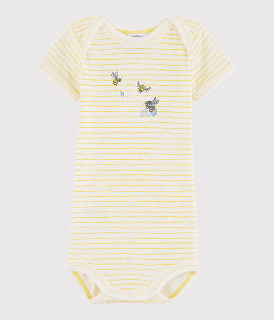 Bodi de manga corta de bebé niña/niño blanco MARSHMALLOW/amarillo JAUNE