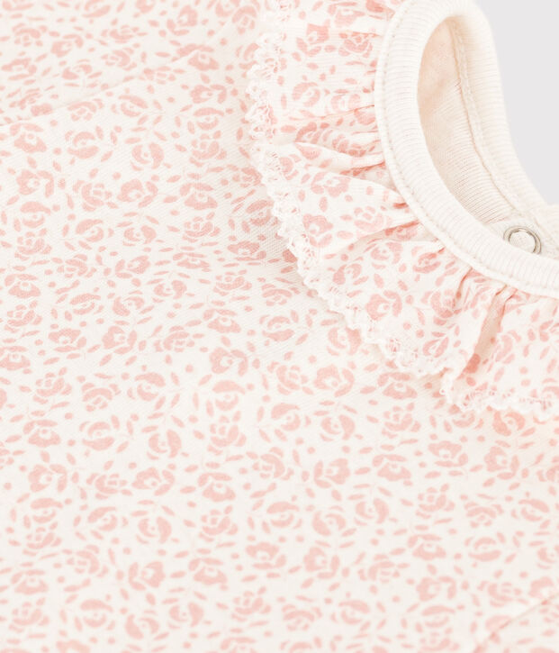 Bodi de manga corta con cuello isabelino de algod&oacute;n de beb&eacute; blanco/rosa