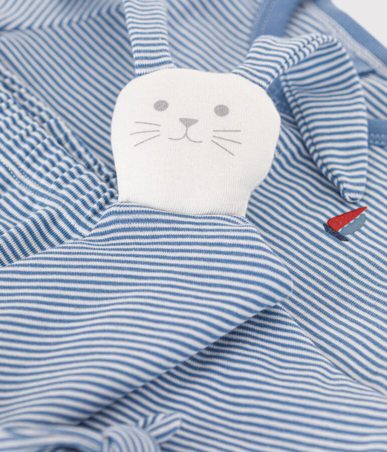 Estuche con conjunto de 3 piezas de algod&oacute;n para beb&eacute; azul/blanco