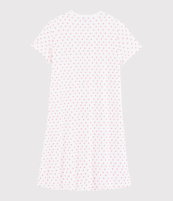 Camisón con lunares rosas de algodón de chica/mujer blanco MARSHMALLOW/rosa GRETEL