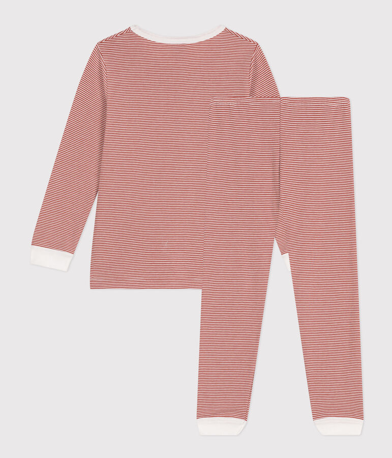 Pijama infantil de algod&oacute;n a rayas marron/blanco