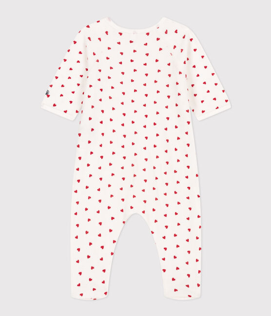 Pijama de terciopelo con corazón para bebé blanco MARSHMALLOW/rojo TERKUIT