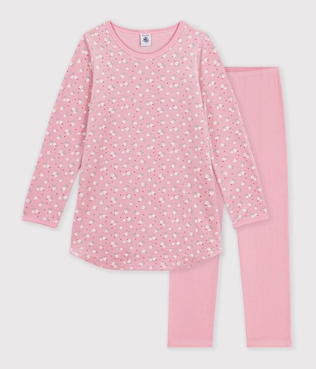 Camis&oacute;n y leggings infantiles de terciopelo con estampado de flores rosa/multicolor