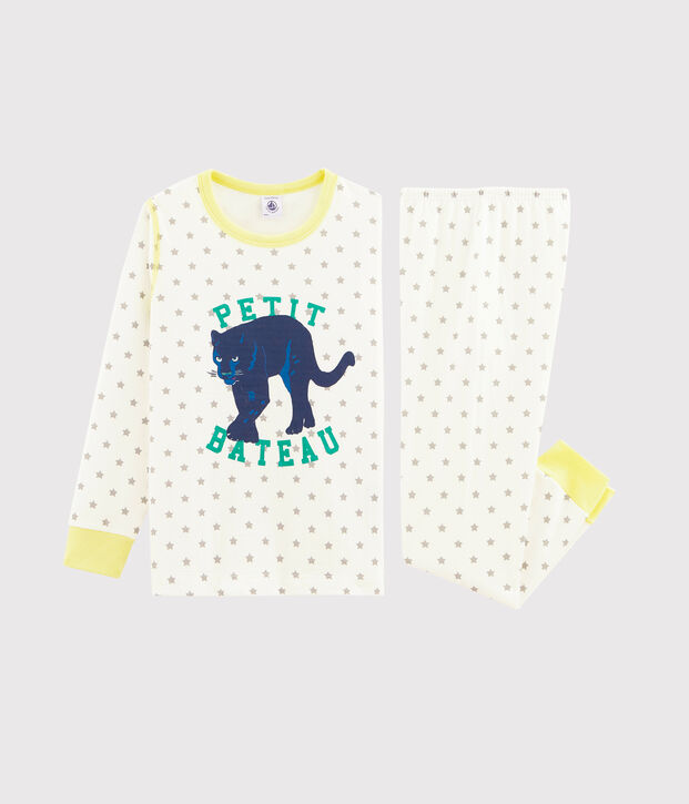Pijama de tela t&uacute;bica para ni&ntilde;o blanco/gris