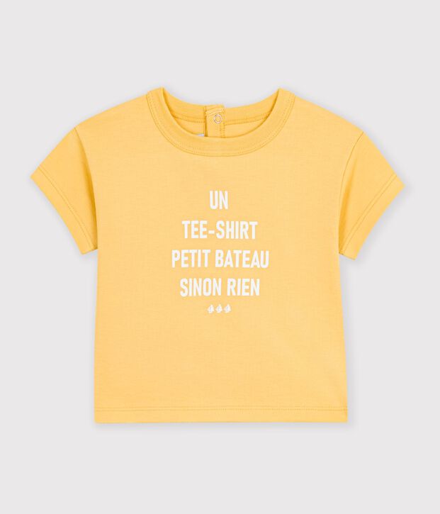 Camiseta lisa de algod&oacute;n de manga corta con estampado para beb&eacute; amarillo