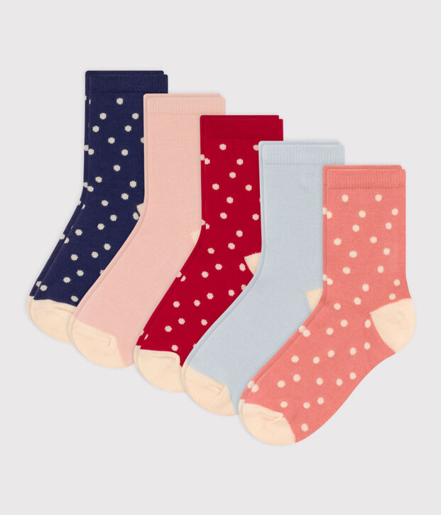 Juego de 5 pares de calcetines de punto de algod&oacute;n con lunares para ni&ntilde;os multicolor