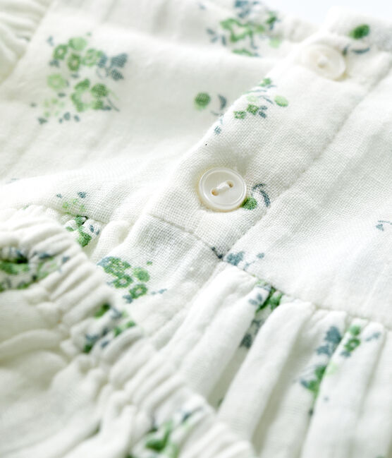 Vestido con braguita «bloomer» y estampado de flores de gasa de algodón ecológico para bebé blanco MARSHMALLOW/blanco MULTICO