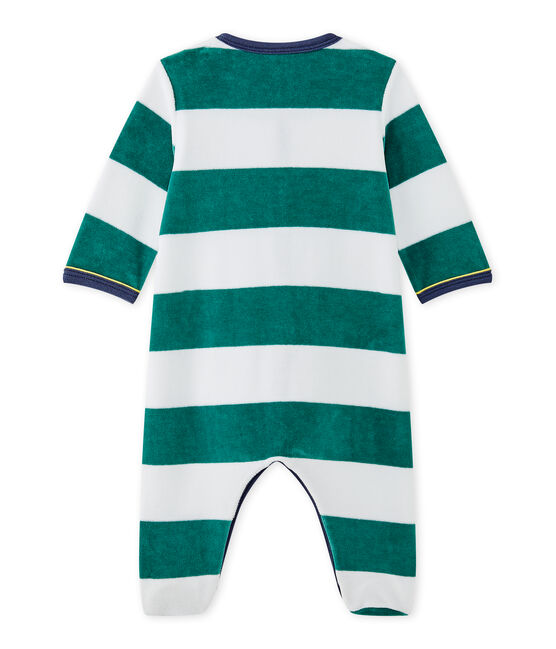 Pelele de terciopelo de rayas para bebé niño verde OLIVIER/blanco ECUME