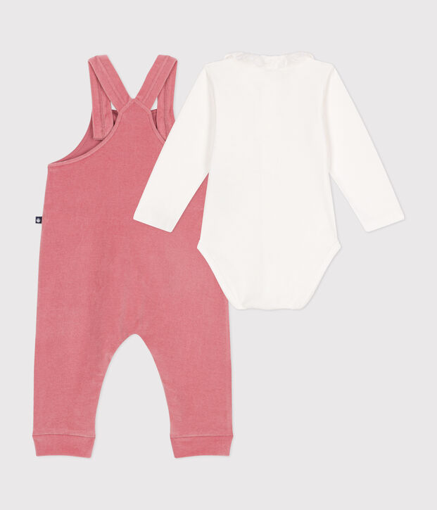 Conjunto de peto de terciopelo para beb&eacute; rosa