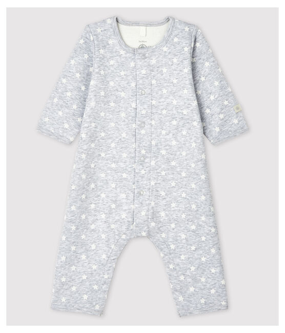 Bodyjama sin pies de bebé de algodón ecológico gris POUSSIERE/blanco MARSHMALLOW