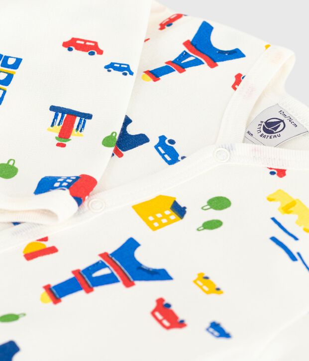Pijama de felpa cepillada con cuello estampado de Par&iacute;s para beb&eacute; blanco/multicolor