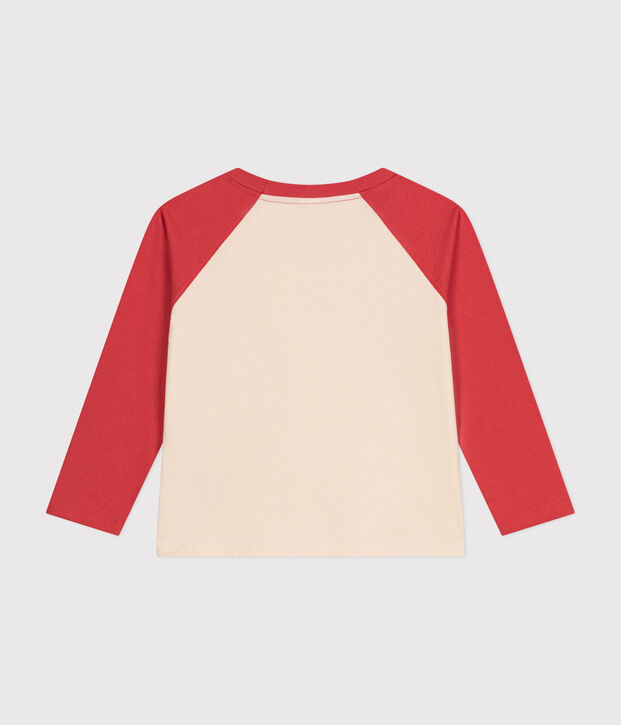 Camiseta de algod&oacute;n de manga larga de ni&ntilde;o crudo/naranja