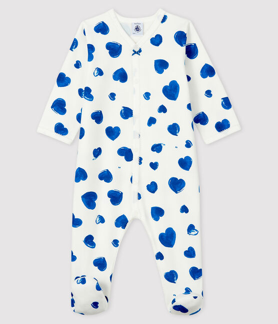 Pelele de punto muletón con corazones azules para bebé niña blanco MARSHMALLOW/blanco MULTICO