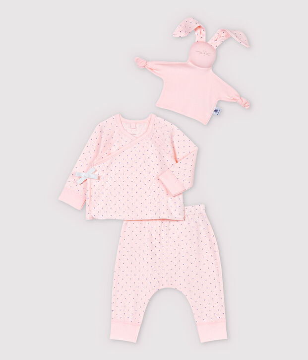 Conjunto de 3 prendas rosas de beb&eacute; ni&ntilde;a de algod&oacute;n ecol&oacute;gico rosa/azul