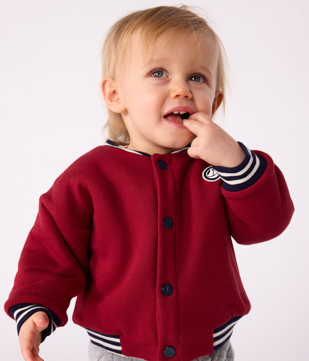 Chaqueta teddy lisa de algod&oacute;n y borreguito para beb&eacute; rojo