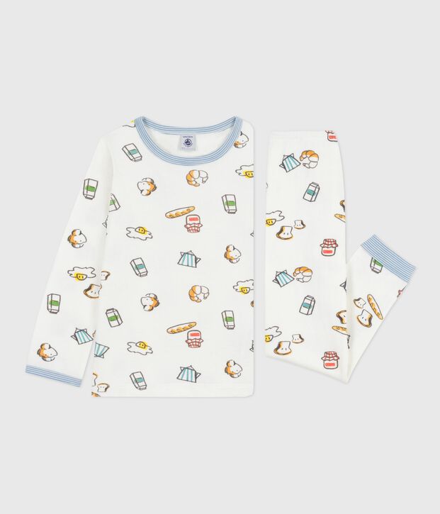Pijama infantil de t&uacute;bico con estampado de desayuno blanco/multicolor