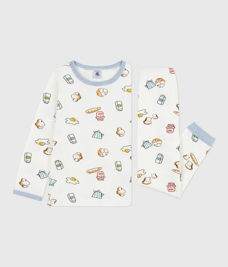 Pijama infantil de t&uacute;bico con estampado de desayuno blanco/multicolor