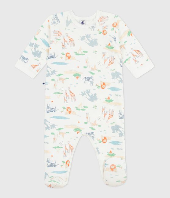 Pijama de algodón con cremallera y estampado de sabana para bebé blanco MARSHMALLOW/blanco MULTICO