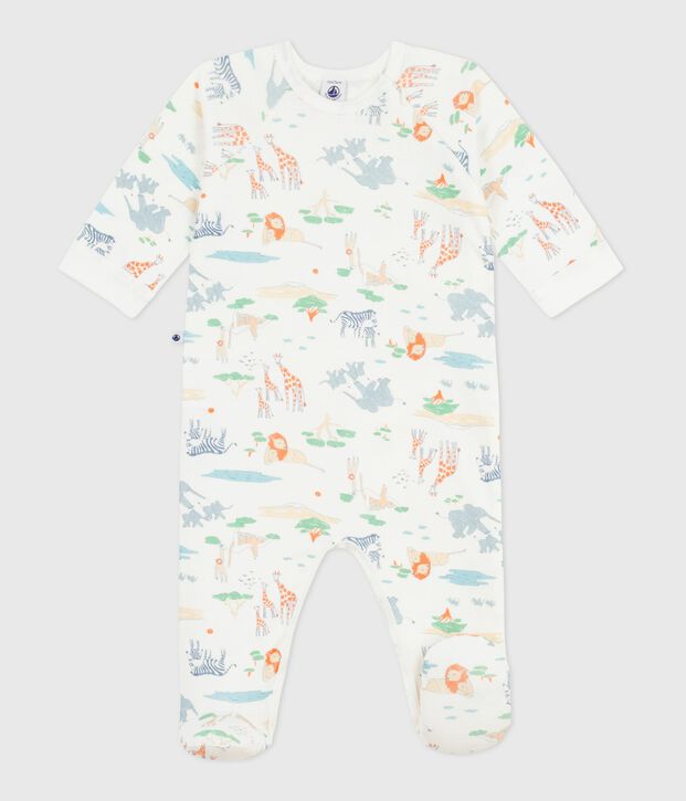 Pijama de algod&oacute;n con cremallera y estampado de sabana para beb&eacute; blanco/multicolor