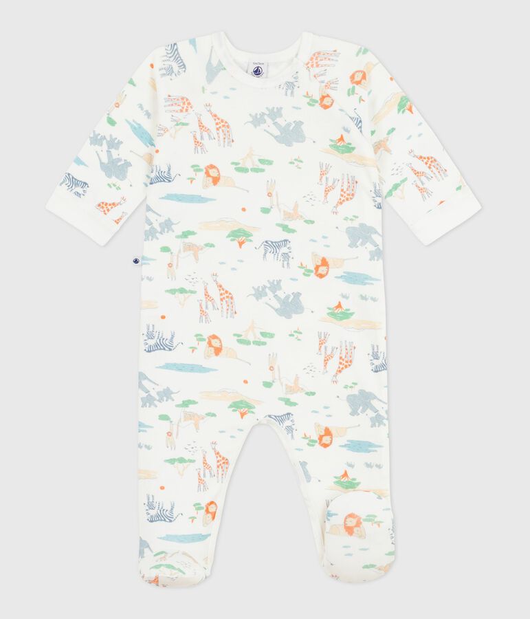 Pijama de algod&oacute;n con cremallera y estampado de sabana para beb&eacute; blanco/multicolor