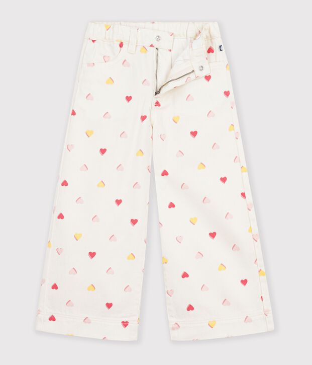 Pantal&oacute;n infantil wide leg de algod&oacute;n crudo/multicolor