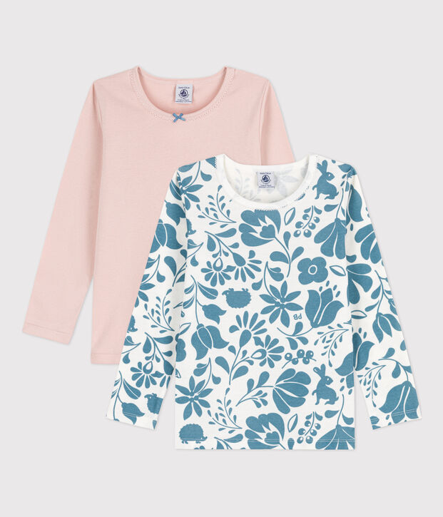 Juego de 2 camisetas de algod&oacute;n de manga larga con flores para ni&ntilde;a multicolor