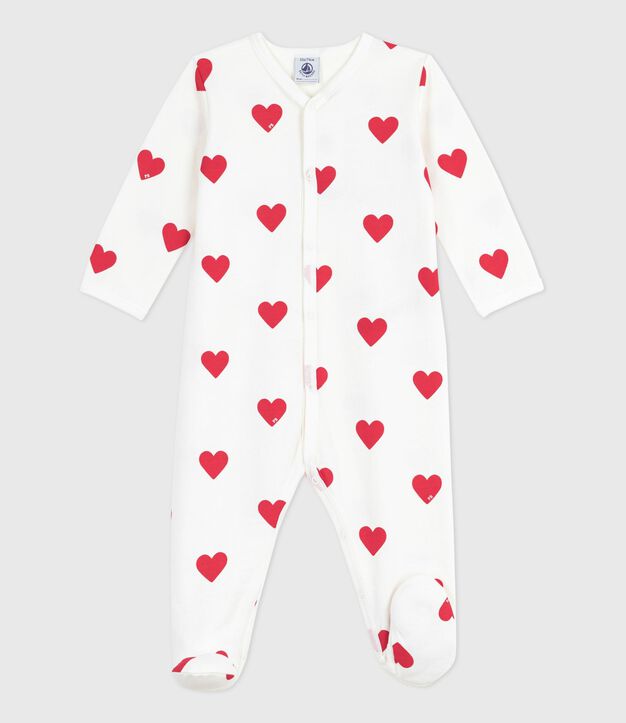 Pijama de algod&oacute;n para beb&eacute; (unisex) con estampado de corazones blanco/rojo
