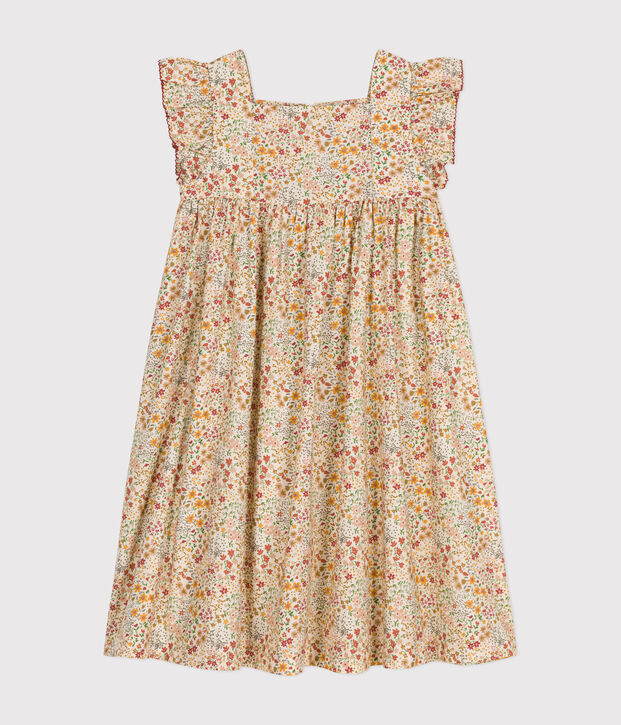Vestido estampado de popelina sin mangas para ni&ntilde;a crudo/multicolor