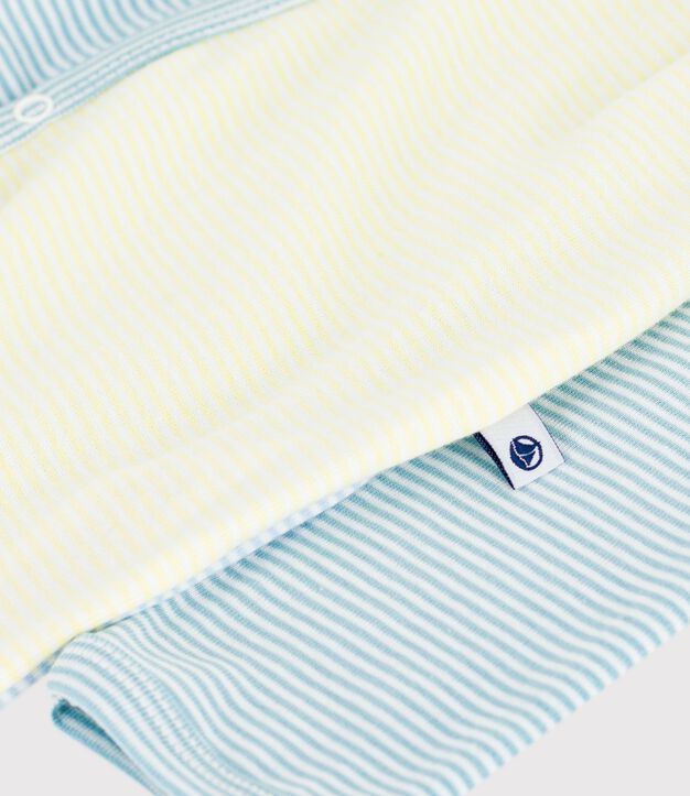 Pijama de algod&oacute;n con estampado de rayas para beb&eacute; azul/blanco