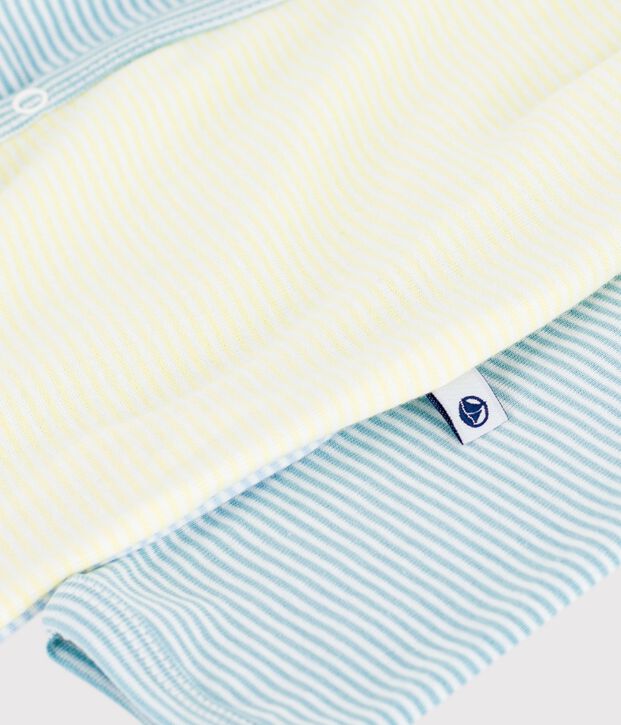 Pijama de algod&oacute;n con estampado de rayas para beb&eacute; verde/blanco