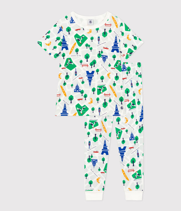 Pijama infantil de algod&oacute;n con estampado de Par&iacute;s blanco/multicolor