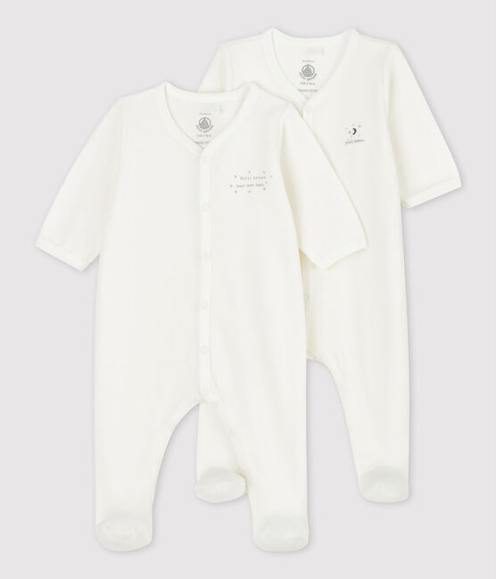 Lote de 2 pijamas enterizos blancos de bebé de terciopelo de algodón ecológico variante 1