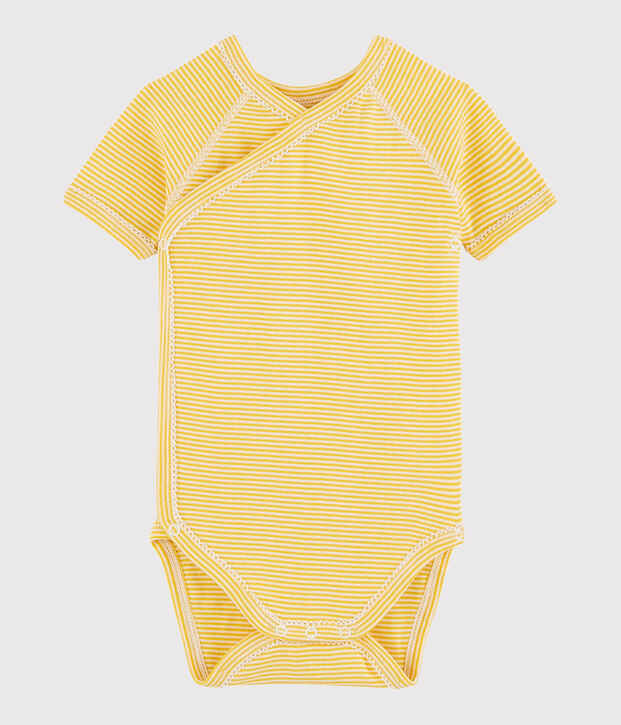 Bodi cruzado de manga corta de beb&eacute; ni&ntilde;a/ni&ntilde;o amarillo/blanco