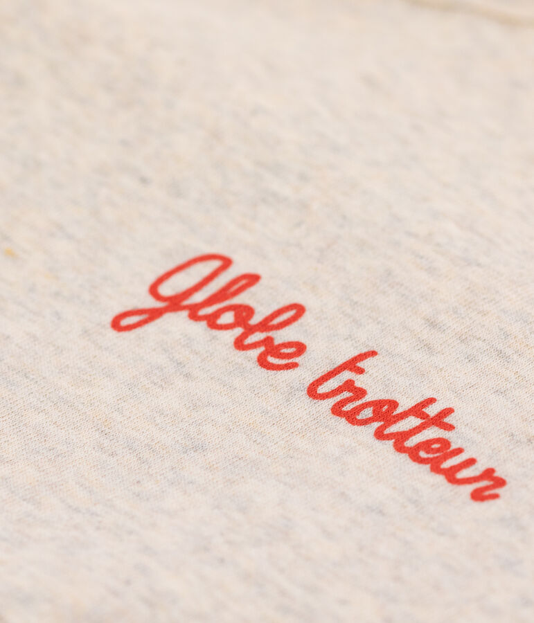 Camiseta para mujer de cuello redondo serigrafiada en algod&oacute;n beige