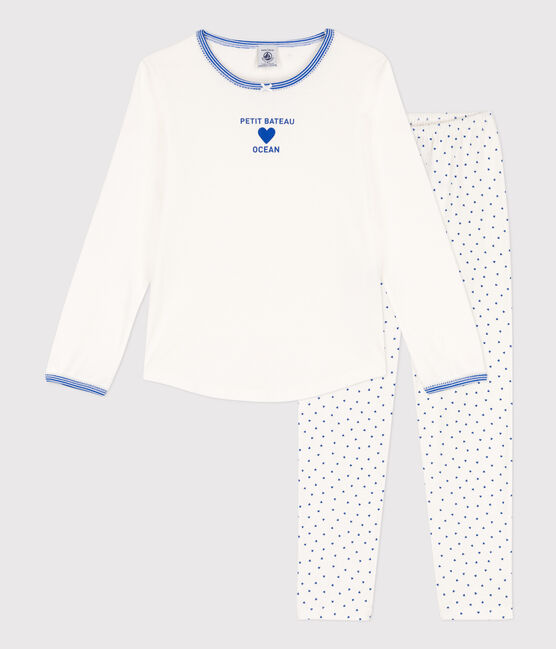 Pijama de algodón para niña blanco MARSHMALLOW/azul PERSE