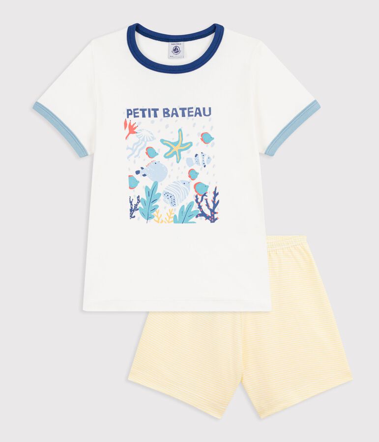 Pijama corto infantil de algod&oacute;n con estampado de oc&eacute;ano blanco/multicolor