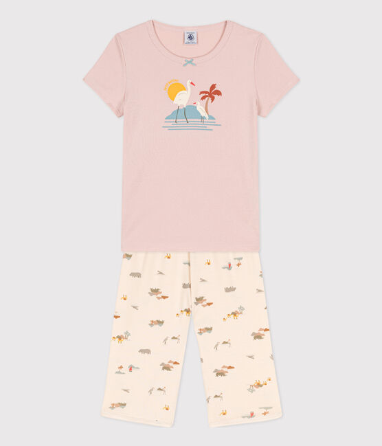 Pijama corto de algodón con animales para niña rosa SALINE/blanco MULTICO