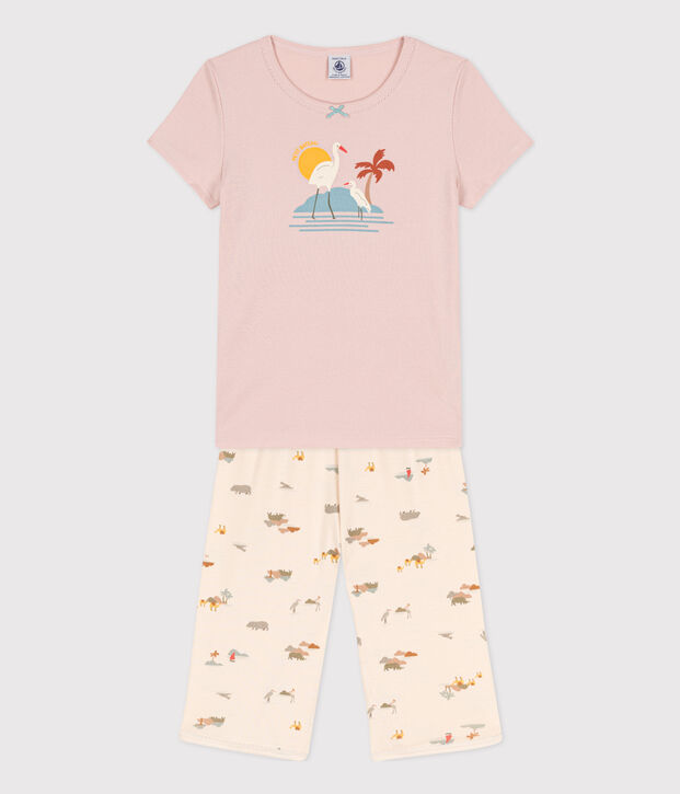 Pijama corto de algod&oacute;n con animales para ni&ntilde;a rosa/multicolor