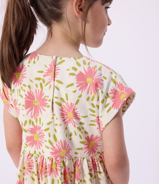 Vestido infantil de algod&oacute;n de manga corta con flores blanco/multicolor