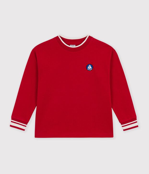 Camiseta infantil lisa de algod&oacute;n de manga larga rojo