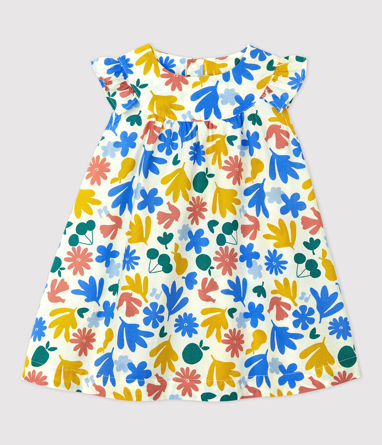 Vestido de popelina de manga corta con estampado de flores para beb&eacute; blanco/multicolor