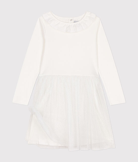 Vestido de punto y tul para niña blanco MARSHMALLOW