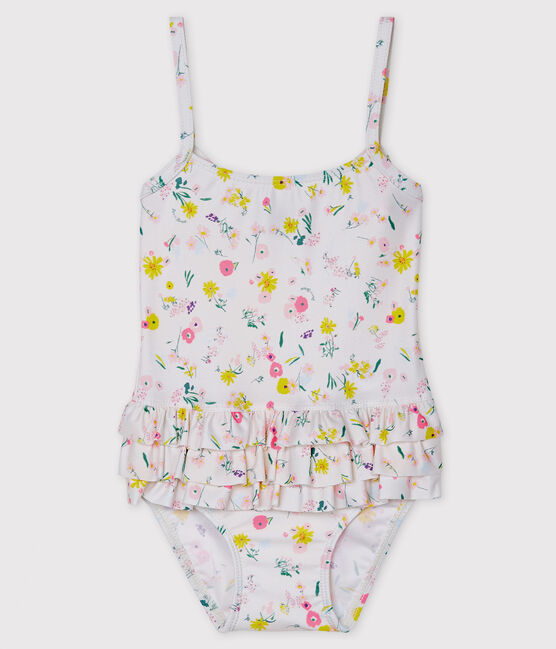 Traje de baño de 1 pieza ecorresponsable para bebé niña blanco MARSHMALLOW/blanco MULTICO