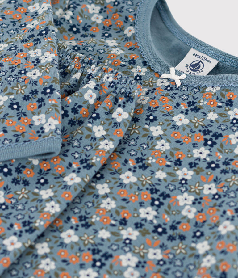 Pijama de algod&oacute;n con flor para ni&ntilde;a azul/multicolor