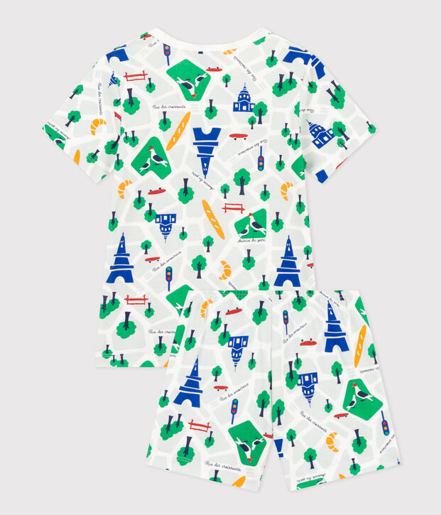 Pijama infantil corto de algod&oacute;n con estampado de Par&iacute;s blanco/azul/multicolor