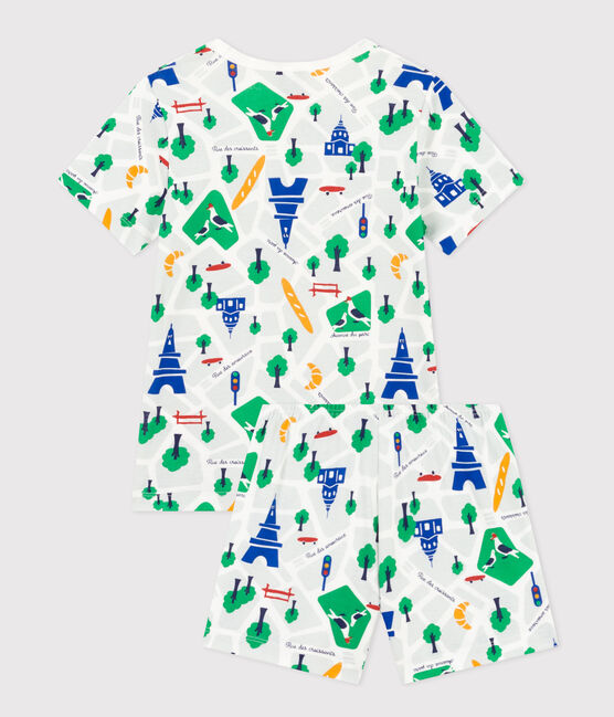Pijama infantil corto de algodón con estampado de París blanco MARSHMALLOW/azul MEDIEVAL/ MULTICO