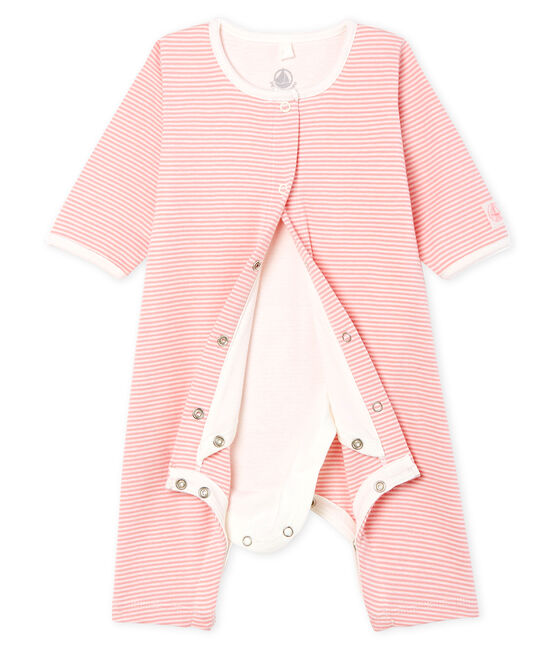 Bodyjama sin pies para bebé niña de punto rosa CHARME/blanco MARSHMALLOW