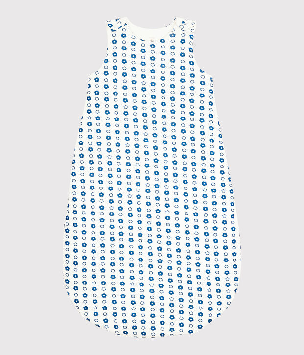 Saco de beb&eacute; de flores azules de algod&oacute;n org&aacute;nico blanco/azul