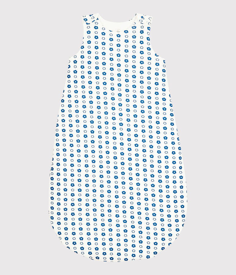 Saco de beb&eacute; de flores azules de algod&oacute;n org&aacute;nico blanco MARSHMALLOW/ MALLARD