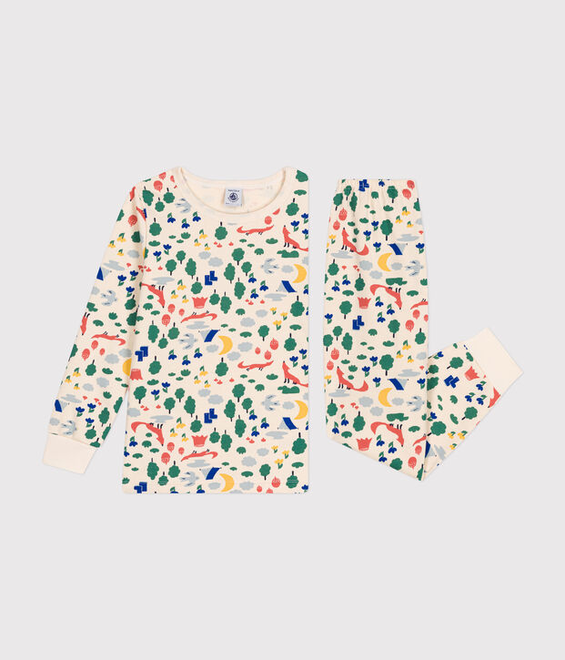 Pijama infantil de felpa cepillada con estampado de bosque crudo/multicolor